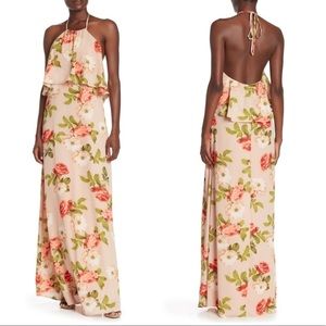 Show Me Your Mumu Aimee Floral Ruffle Maxi Dress XL Pink Rose Print Halter Long